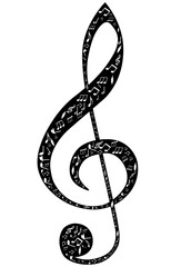 Poster - Treble clef design by musical notes on a white background