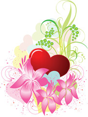 Wall Mural - Valentines Day background with Hearts and flowers