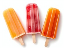 Orange And Strawberry Popsicles Isolated On White Background. 