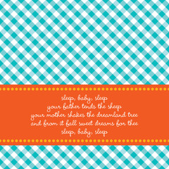 Sticker - Bright colored birth announcement or greeting card with vichy background and baby lullaby