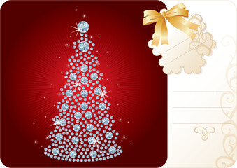 Sticker - Diamond Christmas Tree / Holiday background with tag and copy space for your text