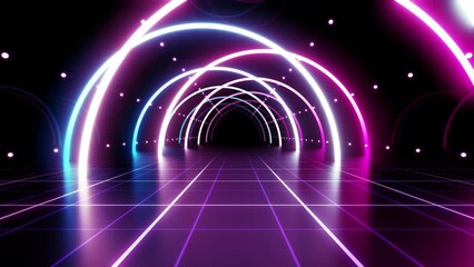 Wall Mural - neon line tunnel glowing fluorescent light corridor stage cg background