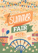 Cartoon Color Summer Fair Concept Poster Card Invitation Amusement Entertainment, Carousel and Funfair Flat Design Style. Vector illustration