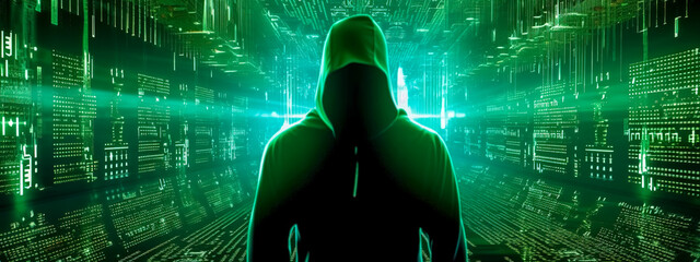 the man in the matrix, the virtual world of the computer system, banner, made with Generative AI