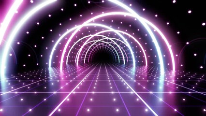 Wall Mural - neon line tunnel glowing fluorescent light corridor stage cg background