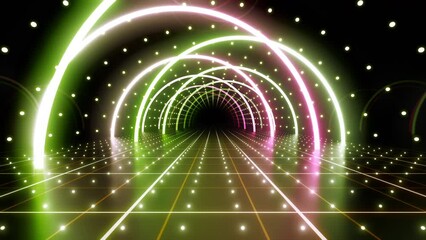 Wall Mural - neon line tunnel glowing fluorescent light corridor stage cg background