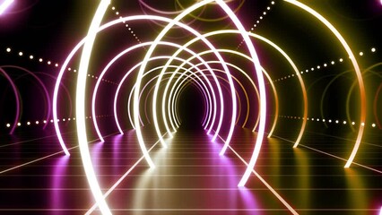 Wall Mural - neon line tunnel glowing fluorescent light corridor stage cg background