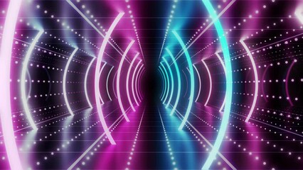 Wall Mural - neon line tunnel glowing fluorescent light corridor stage cg background