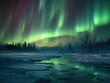 © Felix - green aurora borealis, morthern lights over ice and snow landscape, generative ai