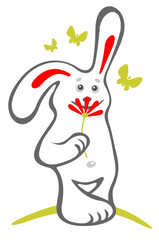 Wall Mural - Stylized  bunny with flower on a white background. Romantic illustration.