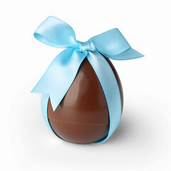 Wall Mural - Tasty chocolate egg with light blue ribbon isolated on transparent or white background, png