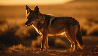 Sticker - Gray wolf standing in tranquil twilight wilderness generated by AI