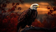 Majestic bald eagle perching on tree branch generated by AI