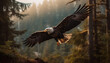 Majestic bald eagle soaring through the forest generated by AI
