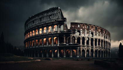 Poster - Majestic architecture illuminated at night, ancient ruins generated by AI