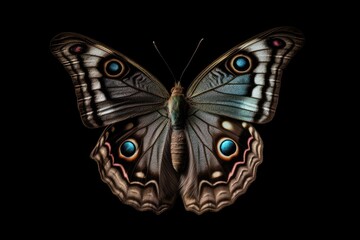 Canvas Print - blue-eyed butterfly on a black background Generative AI