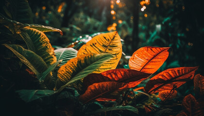 Sticker - Vibrant green leaves adorn the forest floor generated by AI