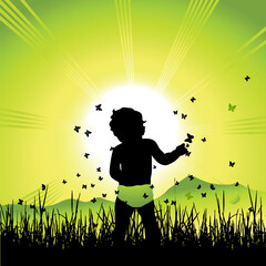 Poster - Baby on nature, black silhouette