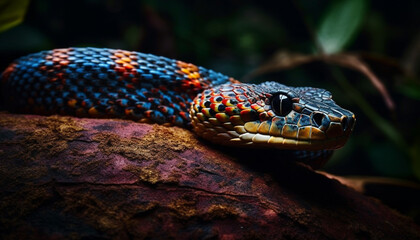 Sticker - Poisonous viper crawls on branch in Africa generated by AI