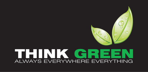 Sticker - Think green card with beautiful leaves and water drops