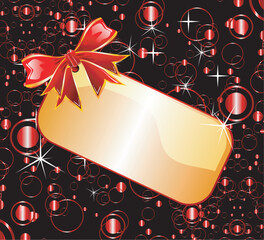 Sticker - Christmas Gold plate and red ribbon background