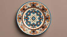 A Traditional Arabesque Pattern Delicately Painted On A Ceramic Plate Generative AI