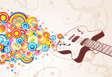 Colorful Retro Guitar Singing Bubbles Background