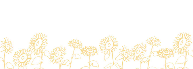 線画。夏のひまわりのシンプルベクター線画。向日葵の手描き背景素材。line drawing. simple vector line drawing of sunflowers in summer. h