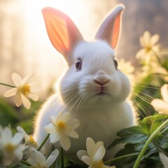 Canvas Print - Gentle Innocence: Adorable Florida White Bunny in Photorealistic Splendor