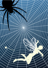 Editable Vector Illustration Of A Fairy Caught In A Spider's Web