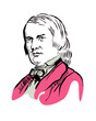 Schumann Robert, portrait, Vector outline drawing/illustration on white background