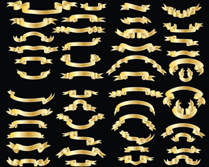 Sticker - Set of golden ribbons with silver stripes. Vector illustration.