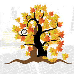 Sticker - Old tree, grass, autumn, grunge background