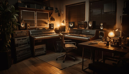 Poster - Modern musician plays piano in elegant studio generated by AI