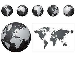 Global icons and map black