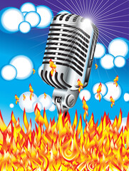 Sticker - Burning Microphone Music Event Abstract Background