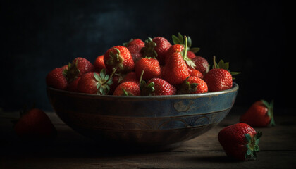 Wall Mural - Juicy berry fruits in rustic wooden bowl generated by AI