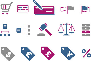 Vector icons pack - Blue-Fuchsia Series, money collection