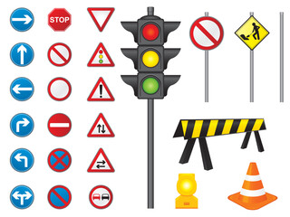 Set of road signs.  Please check my portfolio for more construction illustrations.