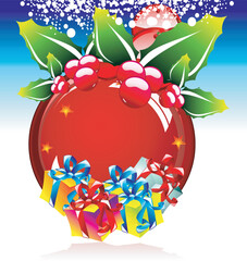 Poster - Christmas Red Sphere with decorations and gift boxes