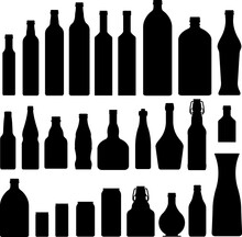 Bottles And Jars Set In Vector Silhouette