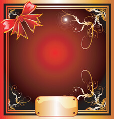 Canvas Print - Christmas Gold plate and red ribbon background