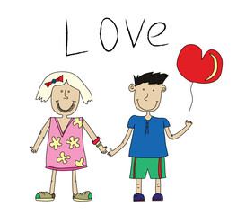 Poster - love between boy and girl, vector illustration