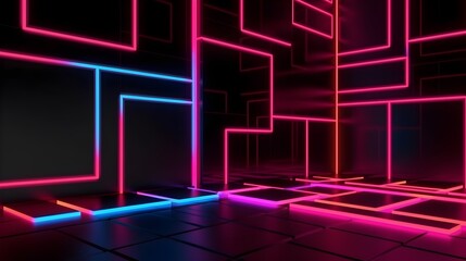 Wall Mural - Neon noir, the intriguing contrast of lights on black
