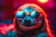 © zamuruev - Cute sloth wearing sunglasses. animal on summer vacation, animal illustration. Ai generative