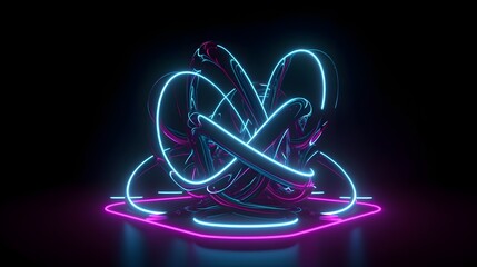 Wall Mural - Luminous trails, neon lines on a stylish black background
