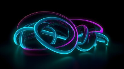 Poster - Luminous trails, neon lines on a stylish black background
