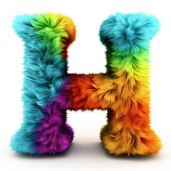 Wall Mural - Furry letter in rainbow pride colors made of fur and feathers. Capital H