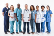 © MVProductions - Hospital staff posing in line on a white background. Generative AI