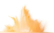 © Jade - Small size orange Sand flying explosion, fruit sands grain wave explode. Abstract cloud fly. Orange colored sand splash throwing in Air. White background Isolated high speed shutter, throwing freeze